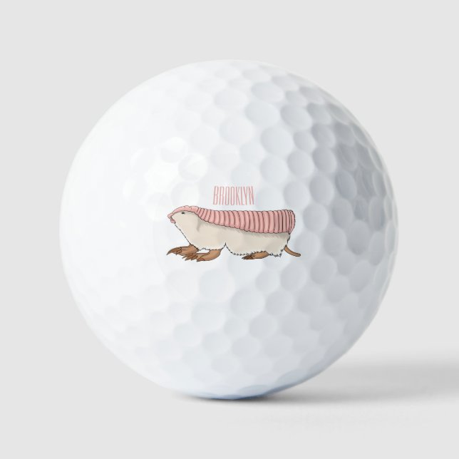 Pink fairy armadillo cartoon illustration golf balls (Front)