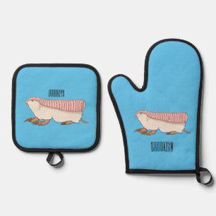Pink fairy armadillo cartoon illustration oven mitt & pot holder set