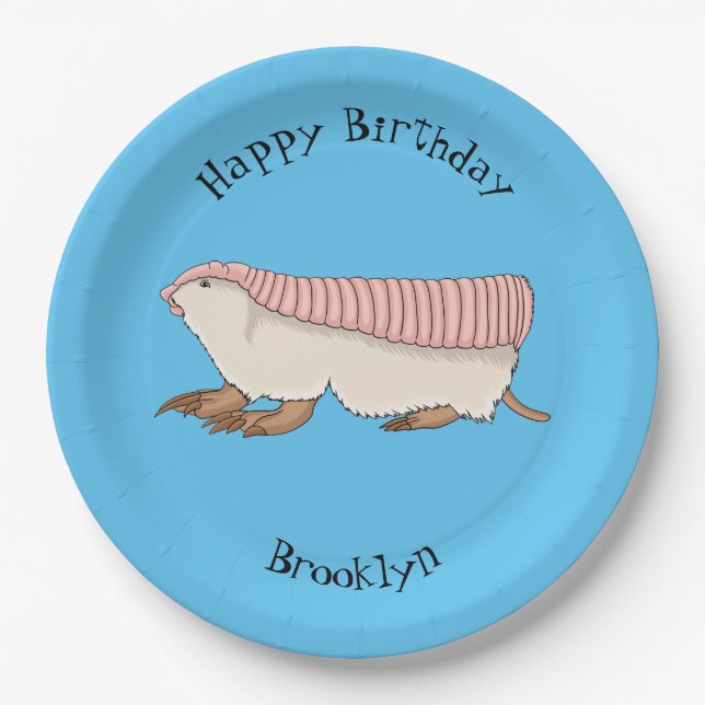 Pink fairy armadillo cartoon illustration paper plate (Front)