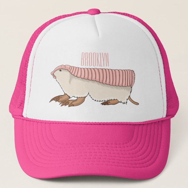 Pink fairy armadillo cartoon illustration  trucker hat (Front)