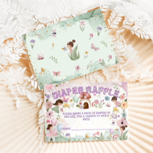 Pink Fairy Baby Girl Shower Flower Diaper Raffle Enclosure Card
