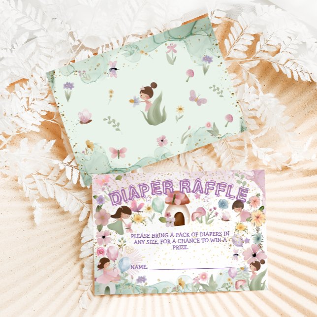 Pink Fairy Baby Girl Shower Flower Diaper Raffle Enclosure Card (Creator Uploaded)