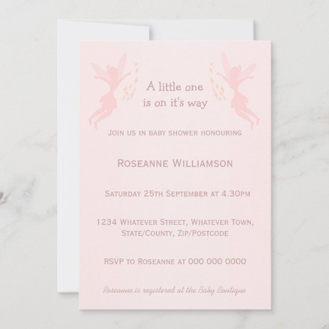 Pink Fairy Baby Shower Invitation (Front)
