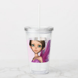 Pink Fairy Big Eyes Fantasy Portrait Acrylic Tumbler