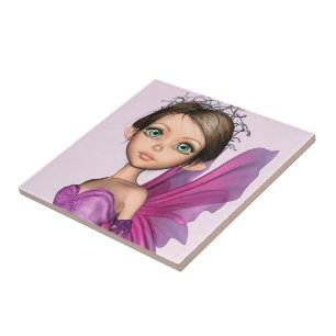 Pink Fairy Big Eyes Fantasy Portrait Ceramic Tile
