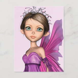 Pink Fairy Big Eyes Fantasy Portrait Holiday Postcard