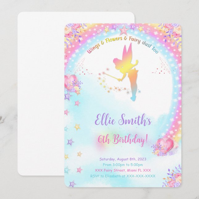 Pink Fairy Birthday Invitation (Front/Back)