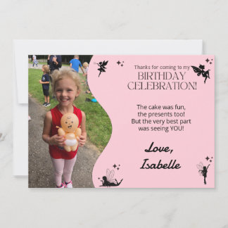 Pink Fairy Birthday Party Thank You Card