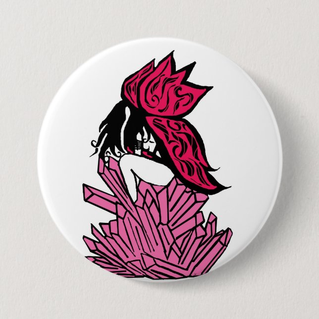 Pink fairy crystal button (Front)