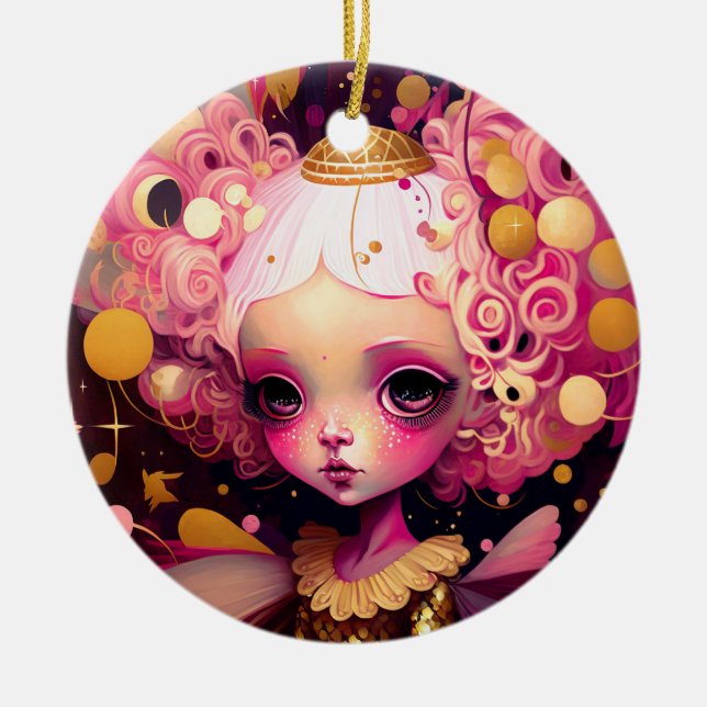 Pink Fairy Fantasy Art Ceramic Ornament (Front)