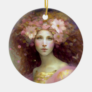 Pink Fairy Fantasy Art Ceramic Ornament