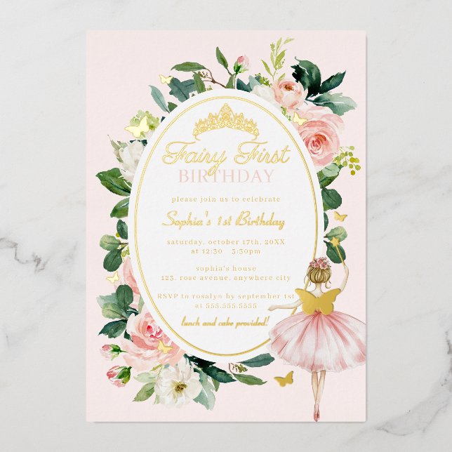 Pink Fairy First 1st Birthday Gold  (Front)