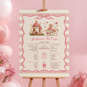 Pink Fairy First Birthday Milestone Timeline  Poster