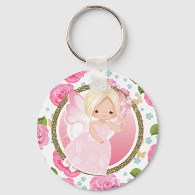 Pink Fairy Floral Key Chain Purse Charm (Front)