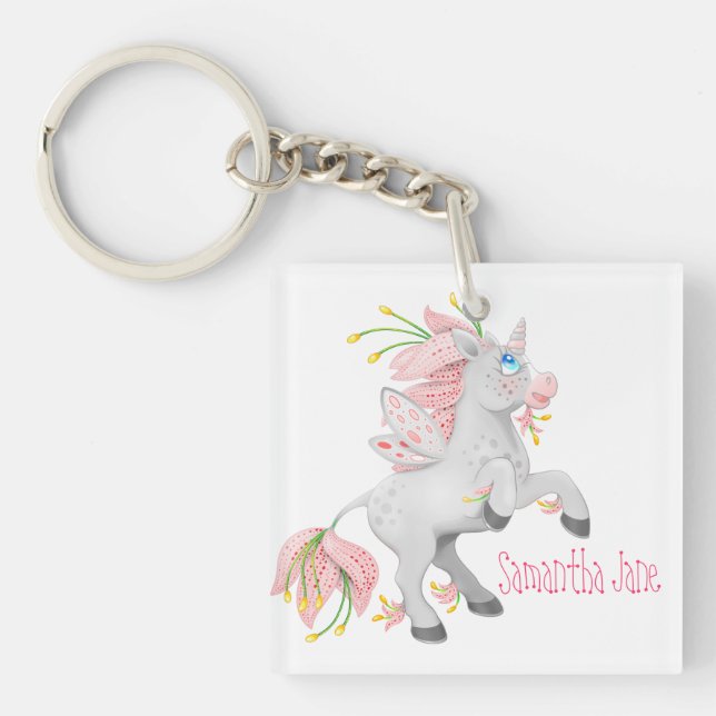 Pink Fairy Flower Unicorn Key Ring (Front)