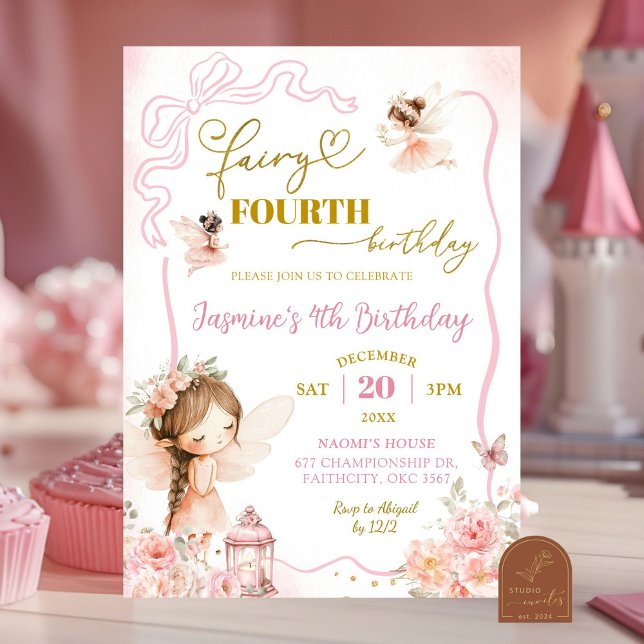 Pink Fairy Fourth Girl Birthday Invitation (Creator Uploaded)
