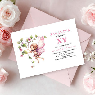 Pink Fairy Girl 1st Birthday Magical Floral invite