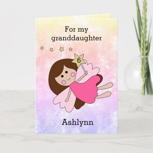 Pink Fairy Girl 6th Birthday Card (Front)