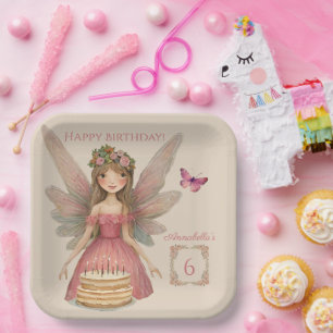 Pink Fairy Girls Birthday Paper Plate