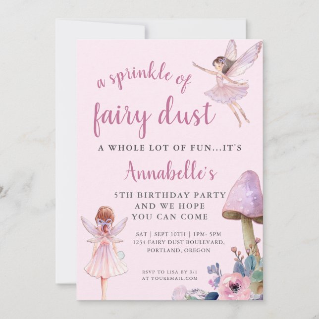 Pink Fairy Girls Birthday Party  Invitation (Front)