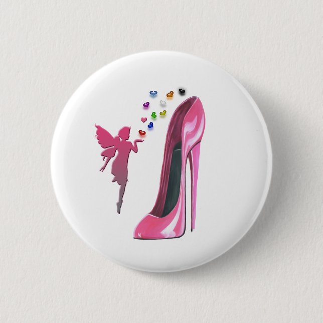 Pink Fairy Hearts and Stiletto Shoe Art 6 Cm Round Badge (Front)