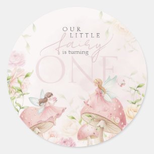 Pink Fairy Mushroom Floral Garden 1st Birthday Classic Round Sticker