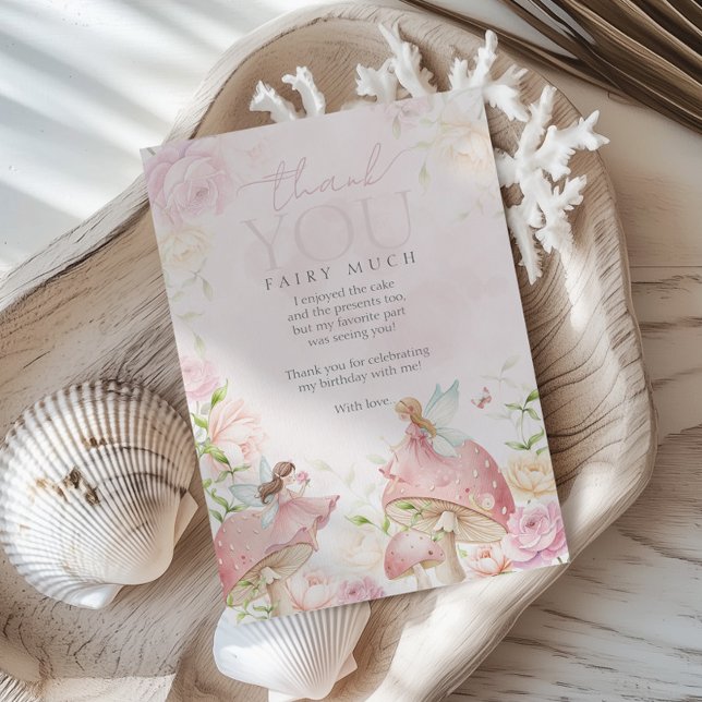 Pink Fairy Mushroom Floral Garden 1st Birthday  Thank You Card (Creator Uploaded)