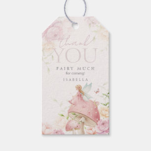 Pink Fairy Mushroom Garden 1st Birthday Thanks Gift Tags