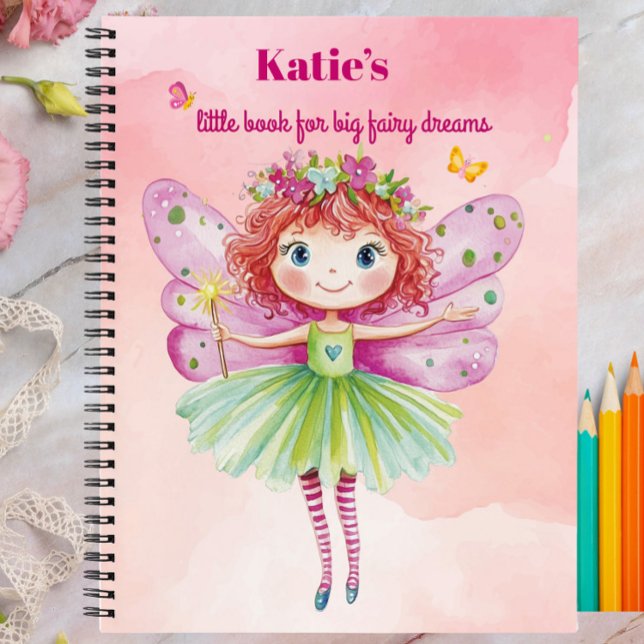 Pink Fairy Notebook Write Draw For Girls (Personalized pink fairy journal, for girls, custom notebook, story writing and drawing)