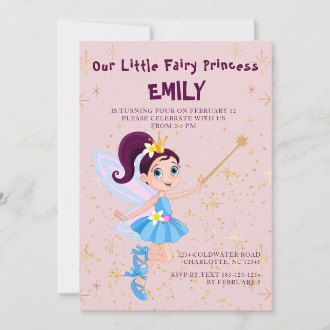 Pink Fairy Princess Birthday Invitation (Front)