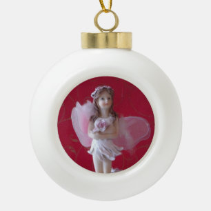 Pink Fairy  Round White Oranment Ceramic Ball Christmas Ornament