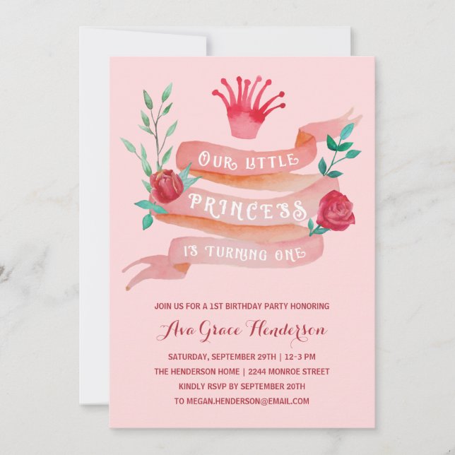 Pink Fairy Tale Princess 1st Birthday Girl Invitation (Front)