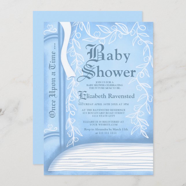 Pink fairy tale storytelling book boy baby shower invitation (Front/Back)