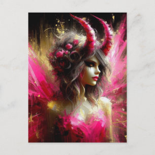 Pink Fairy With Horns Dark Fantasy Art Postcard
