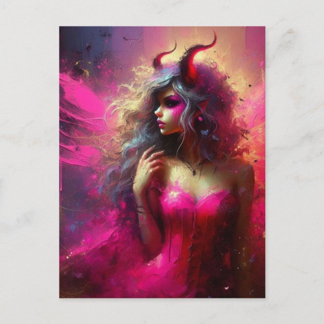 Pink Fairy With Horns Fantasy Art Postcard (Front)