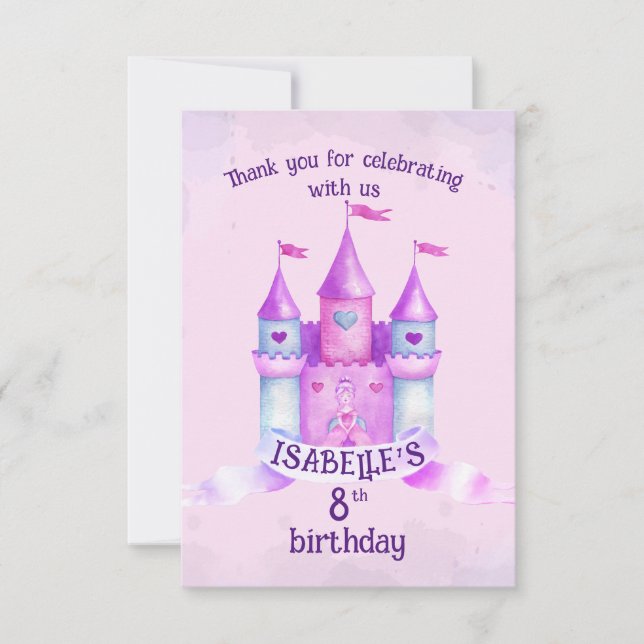 Pink Fairytale Castle Lil' Princess Birthday Party Thank You Card (Front)