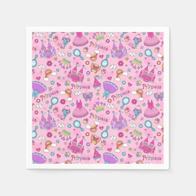 Pink Fairytale Princess Party Napkin (Front)