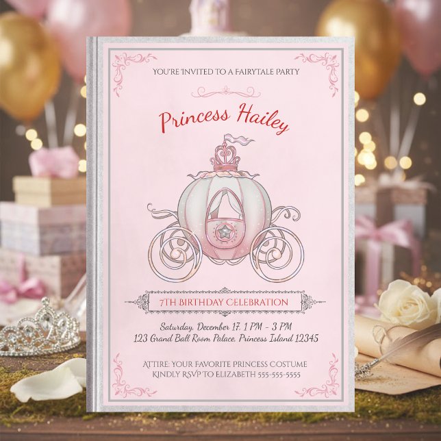 Pink Fairytale Princess Storybook Birthday Party Invitation (Host a party fit for royalty with an enchanting "Once Upon a Time" storybook invitation)