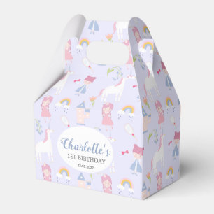 Pink Fairytale Princess Unicorn 1st Birthday Party Favour Box