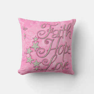 Pink Faith Hope Love Butterflies Stars Pillow