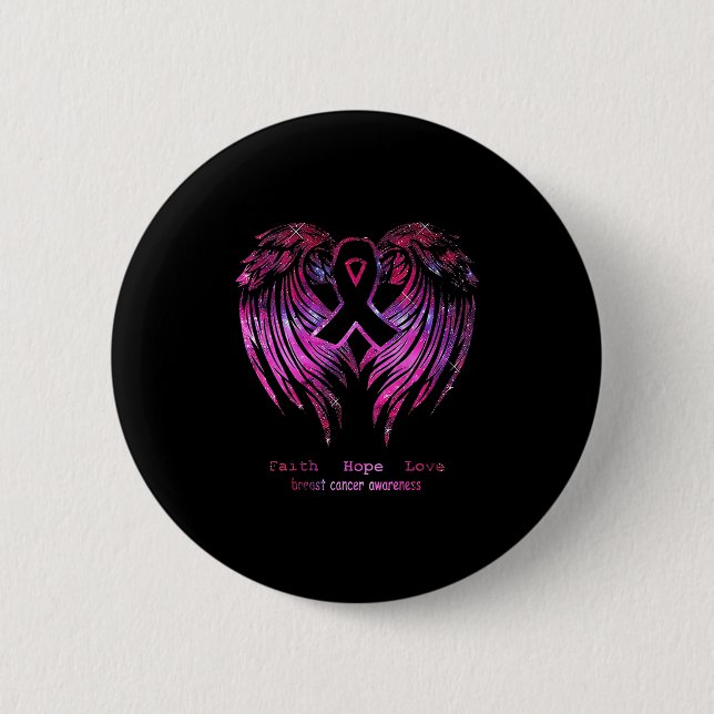 Pink Faith Hope Love Wings Breast Cancer Awareness 6 Cm Round Badge (Front)