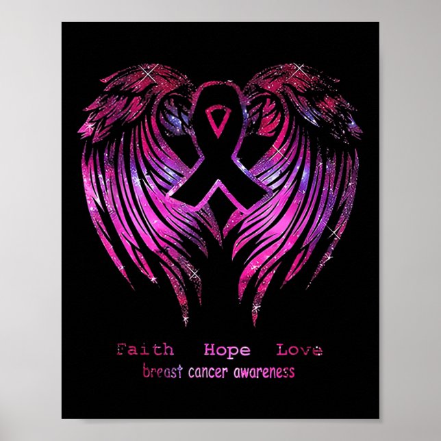 Pink Faith Hope Love Wings Breast Cancer Awareness Poster (Front)