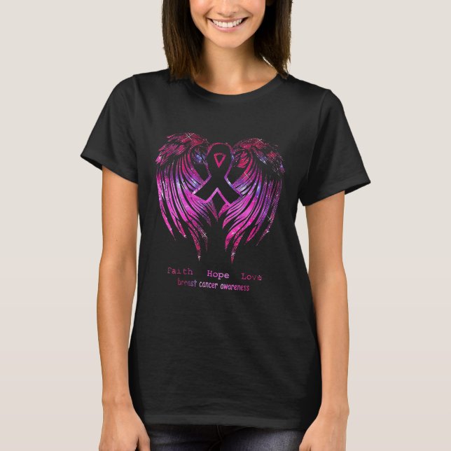 Pink Faith Hope Love Wings Breast Cancer Awareness T-Shirt (Front)