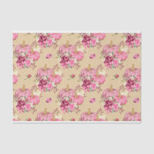 PINK FALL AUTUMN PUMPKINS & WATERCOLOR FLOWERS TISSUE PAPER
