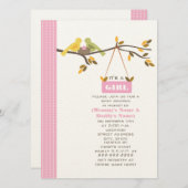 Pink Fall Baby Shower Mummy & Daddy Birds & Nest Invitation (Front/Back)