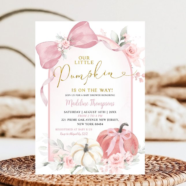 Pink Fall Floral Coquette Pumpkin Baby Shower Invitation (Creator Uploaded)