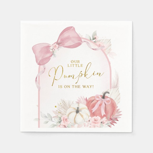 Pink Fall Floral Coquette Pumpkin Paper Napkin (Front)