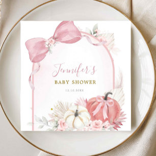Pink Fall Floral Coquette Pumpkin Paper Napkin