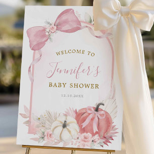 Pink Fall Floral Coquette Pumpkin Welcome Sign