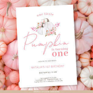 Pink Fall Floral Little Pumpkin First Birthday Invitation